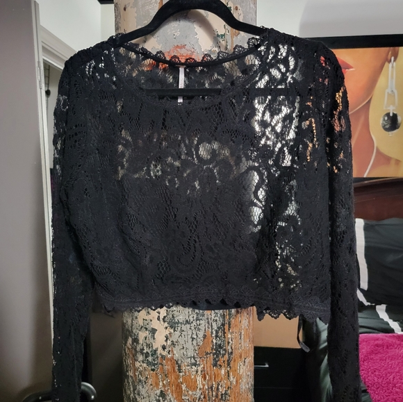 FP Lace See thru Crop Top Backless long Sleeves - Picture 1 of 5
